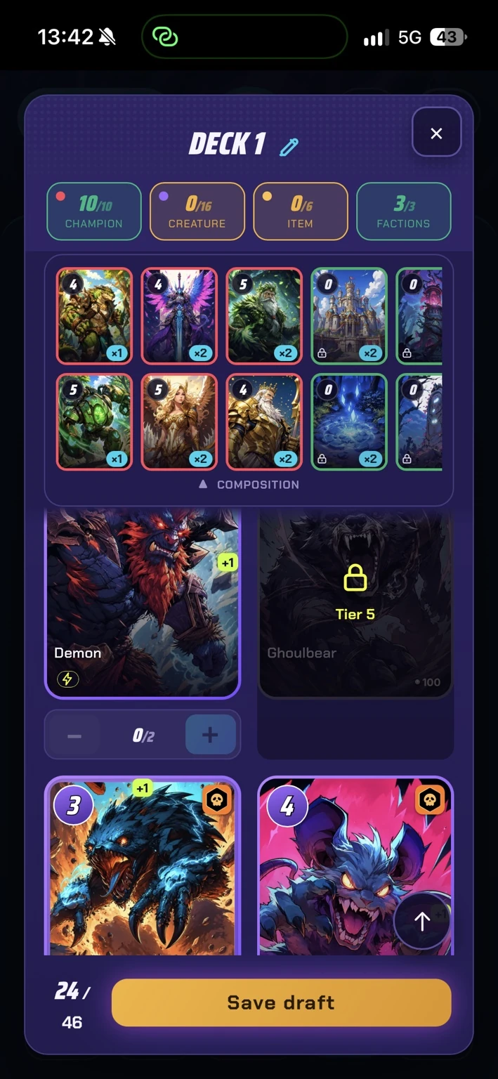Deck builder: card selection and deck composition