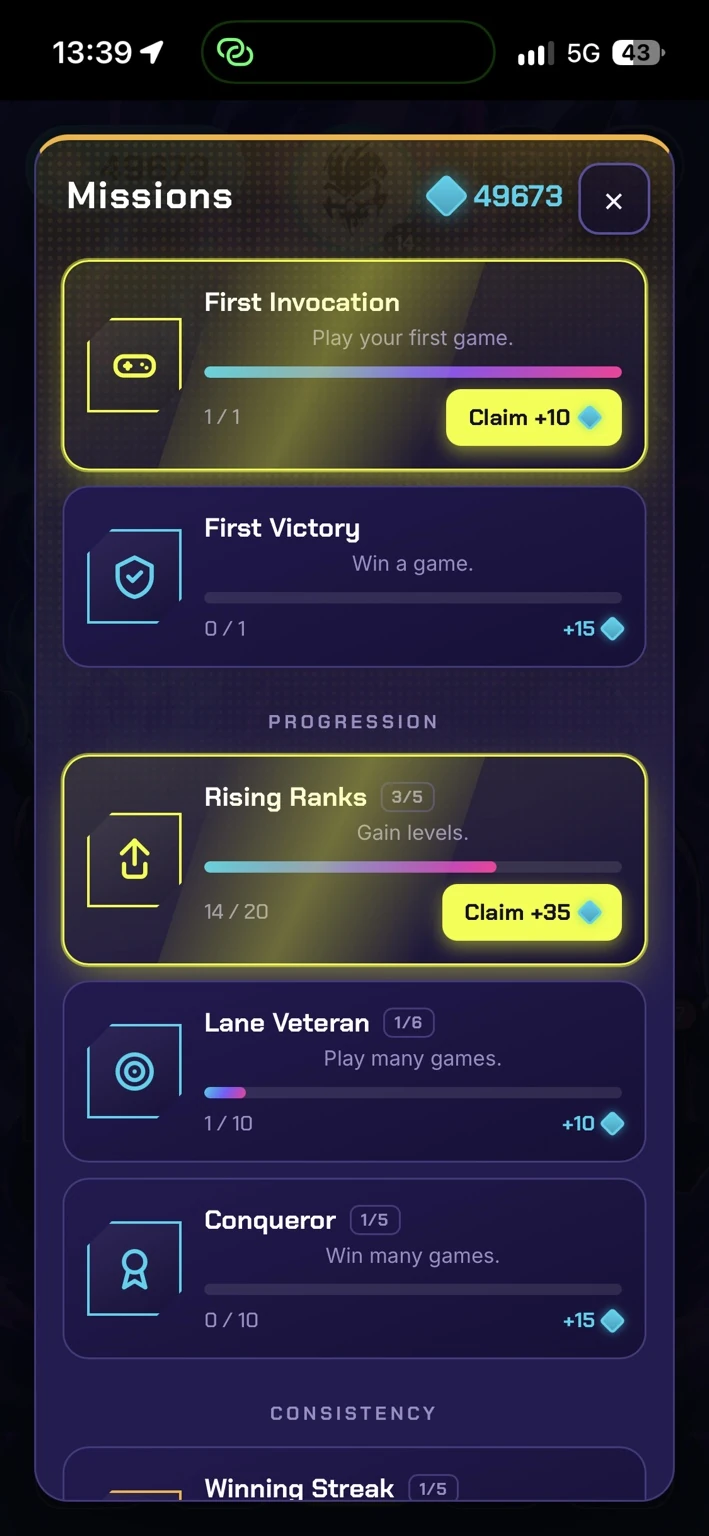 Missions and rewards